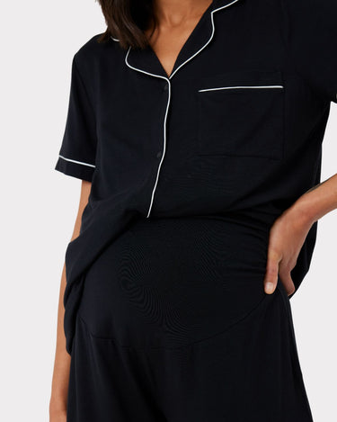 Maternity Modal Black Button Up Short Pyjama Set